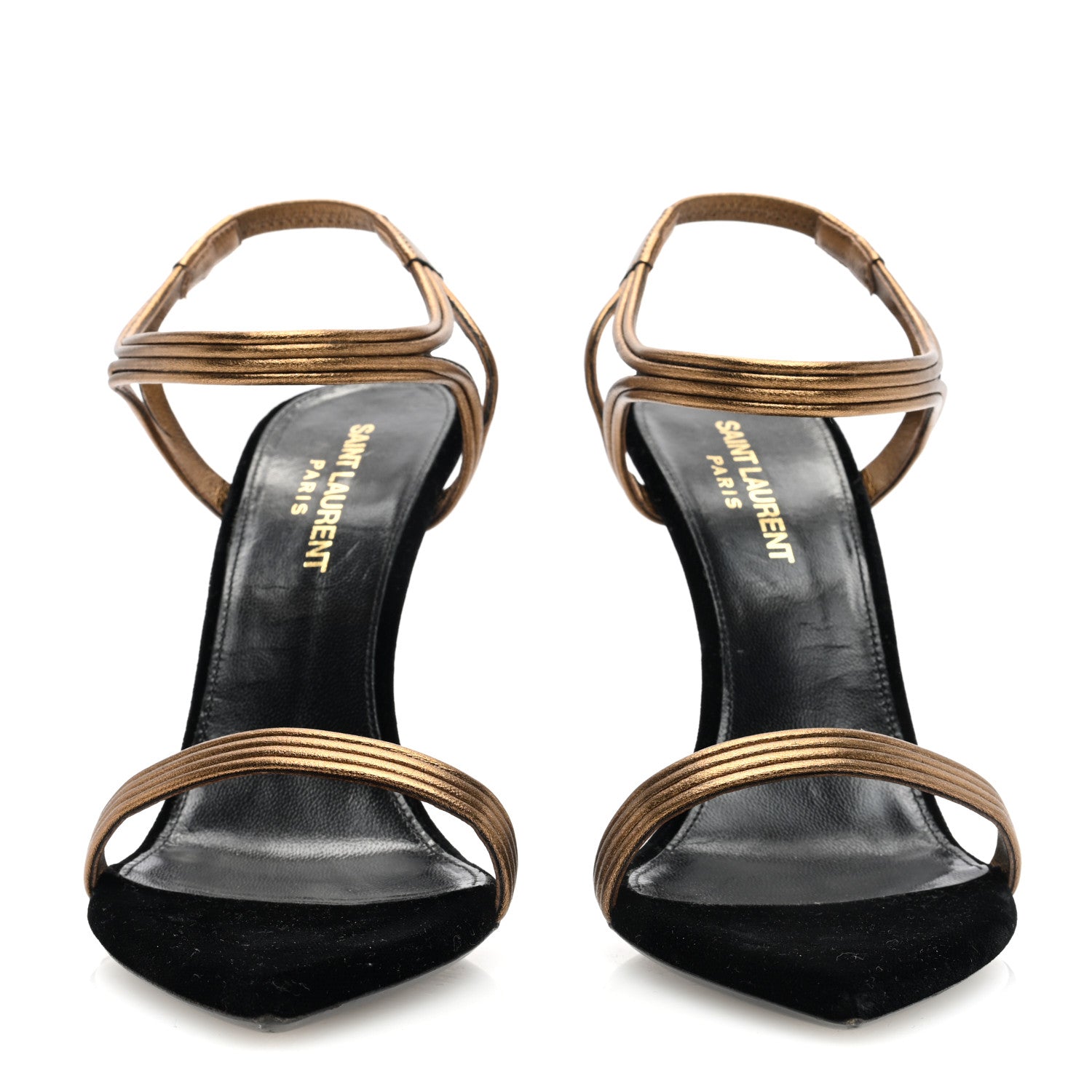 Saint Laurent Metallic Velvet Talitha Ankle Strap Sandals 37 Black Gold 3 of 7
