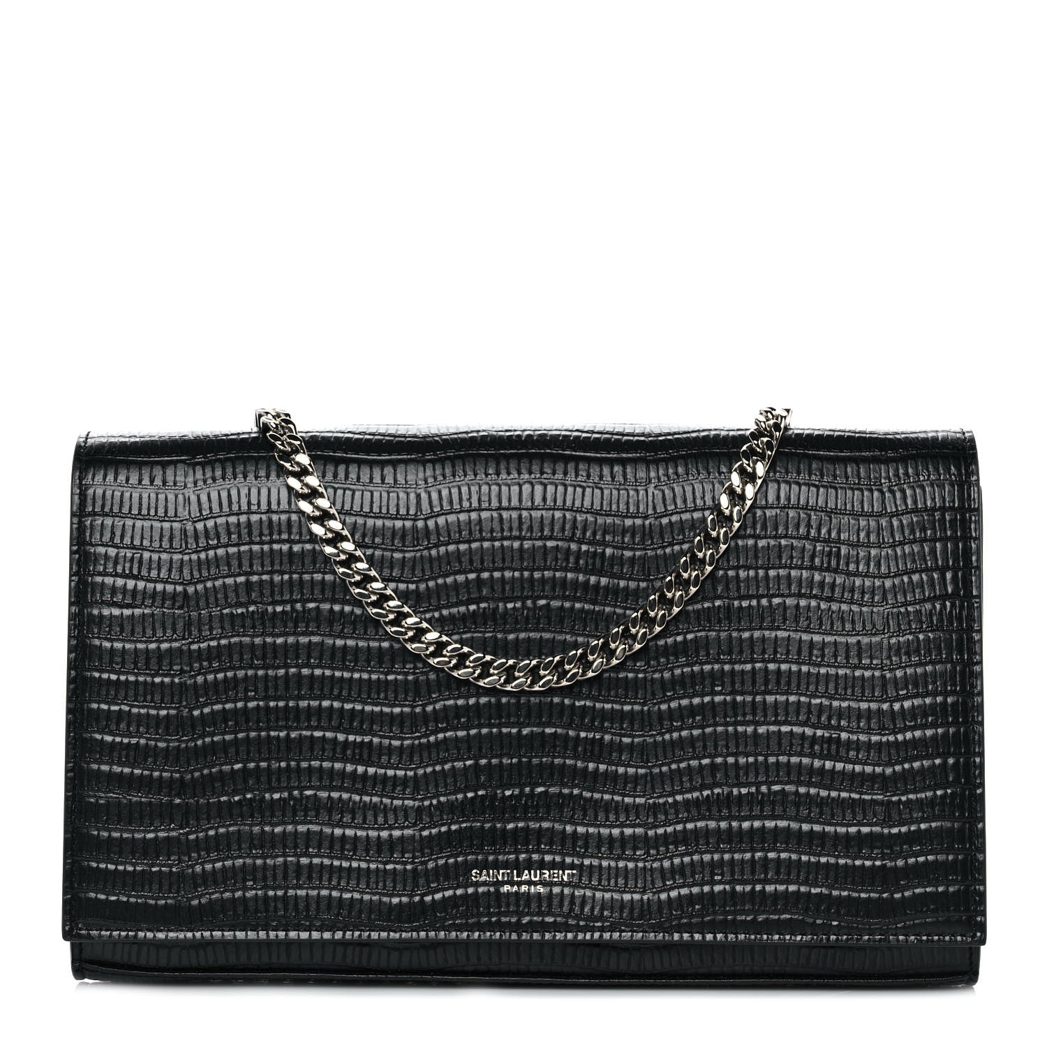 Saint Laurent Lambskin Lizard Embossed Classic Paris Chain Wallet Black 1 of 9