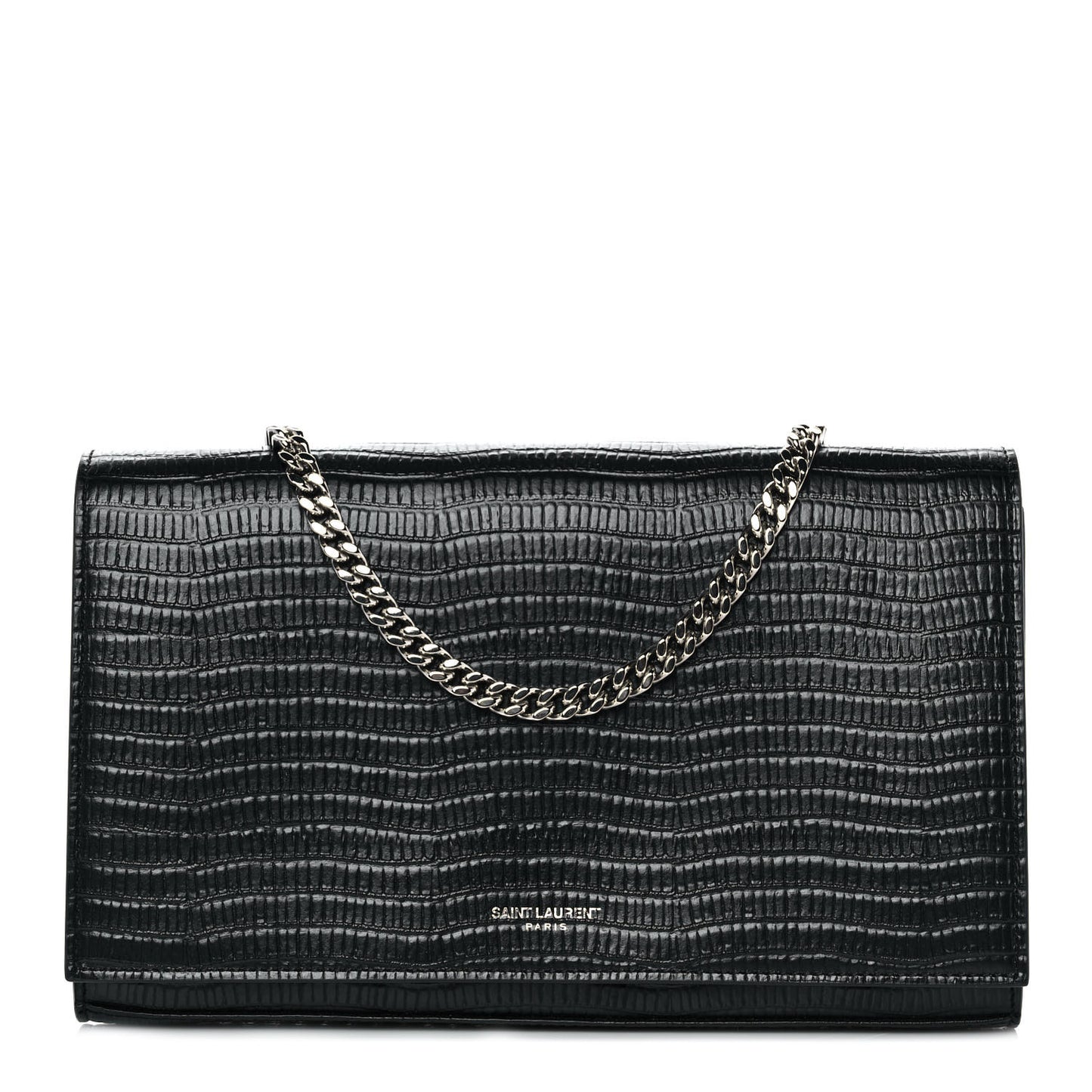 Lambskin Lizard Embossed Classic Paris Chain Wallet Black