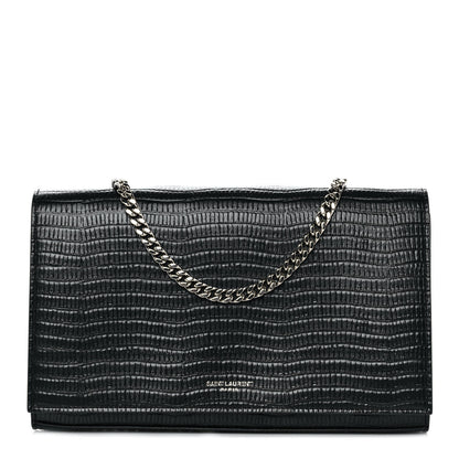 Saint Laurent Lambskin Lizard Embossed Classic Paris Chain Wallet Black 1 of 10