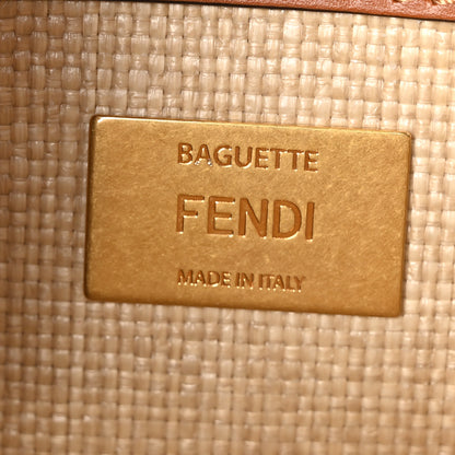 Fendi Raffia Vitello King Lucido FF Embroidered Baguette Alchemy Brandy 6 of 9
