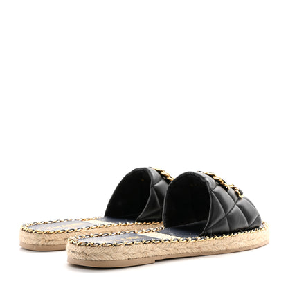Chanel Lambskin Quilted CC Chain Espadrille Mules 39 Black Navy 4 of 12
