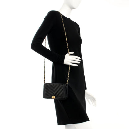 Chanel Caviar Chevron Quilted Boy Wallet On Chain WOC Black 2 of 9