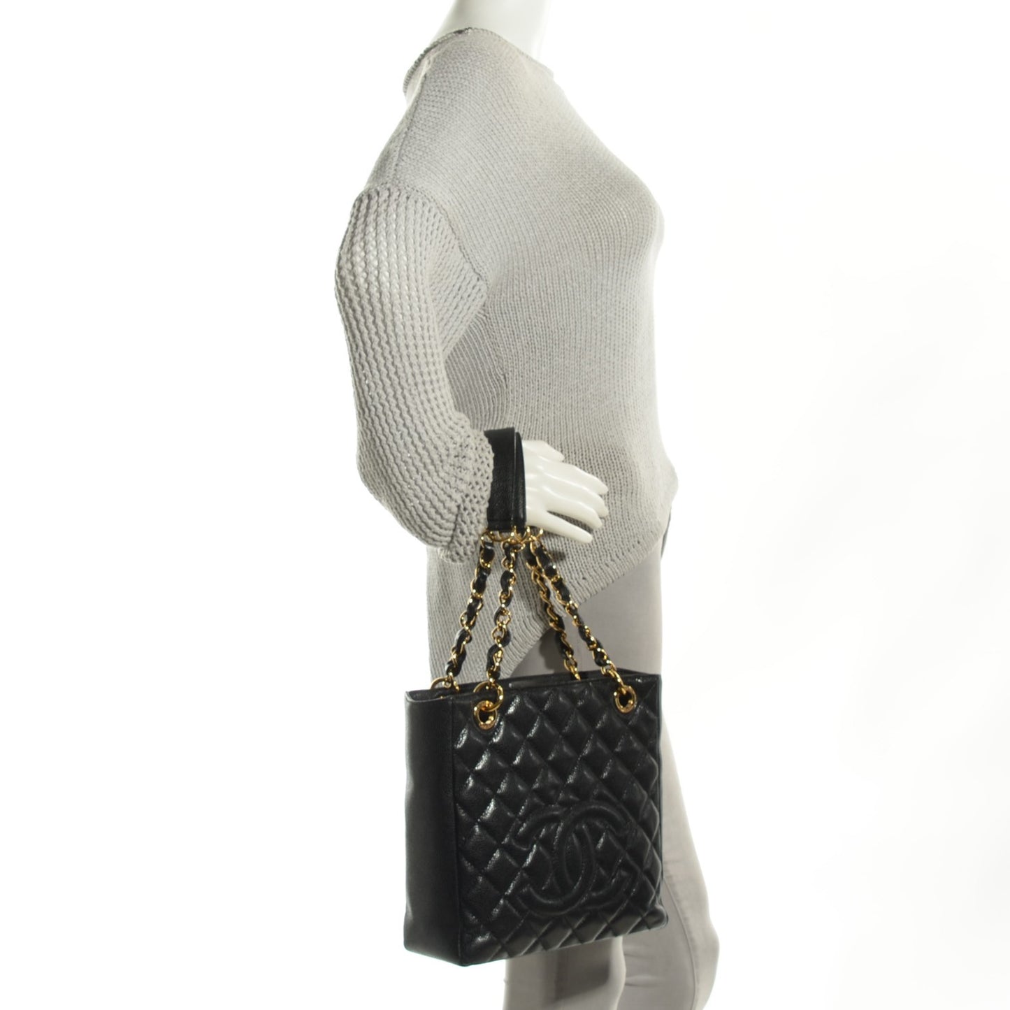 Caviar Quilted Petit Shopping Tote PST Black