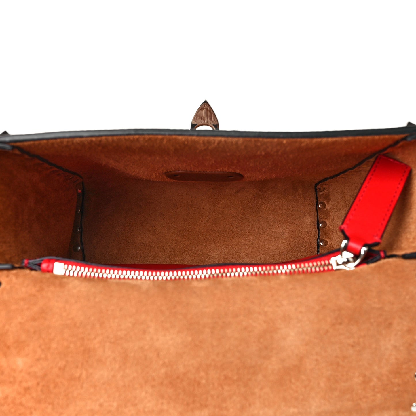 Pebbled Calfskin Rockstud Flip Lock Flap Messenger Saddle Brown