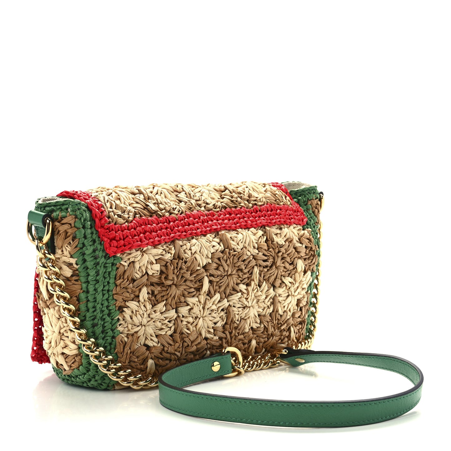 Raffia Azalea Calfskin Crochet Flower Small GG Marmont Shoulder Bag Natural Ecru Green Red New Shamarock