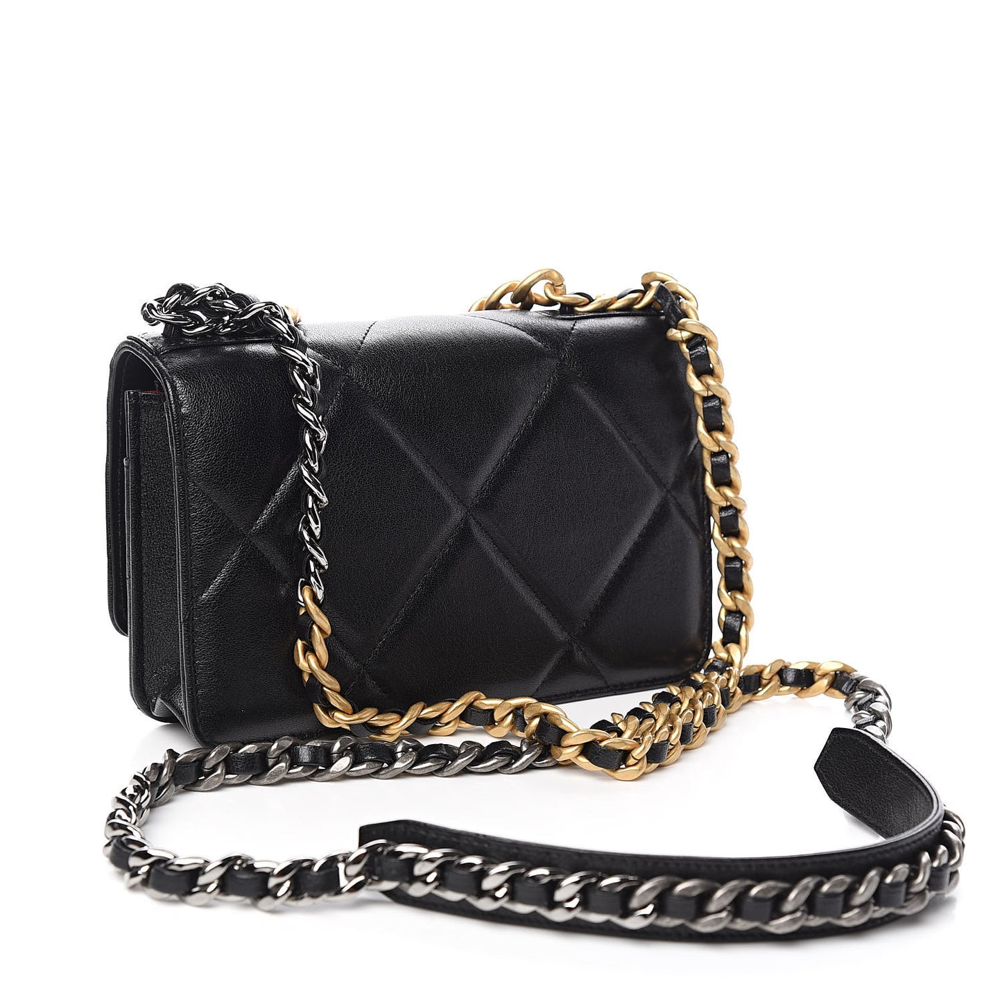 Goatskin Quilted 19 Wallet On Chain WOC Black