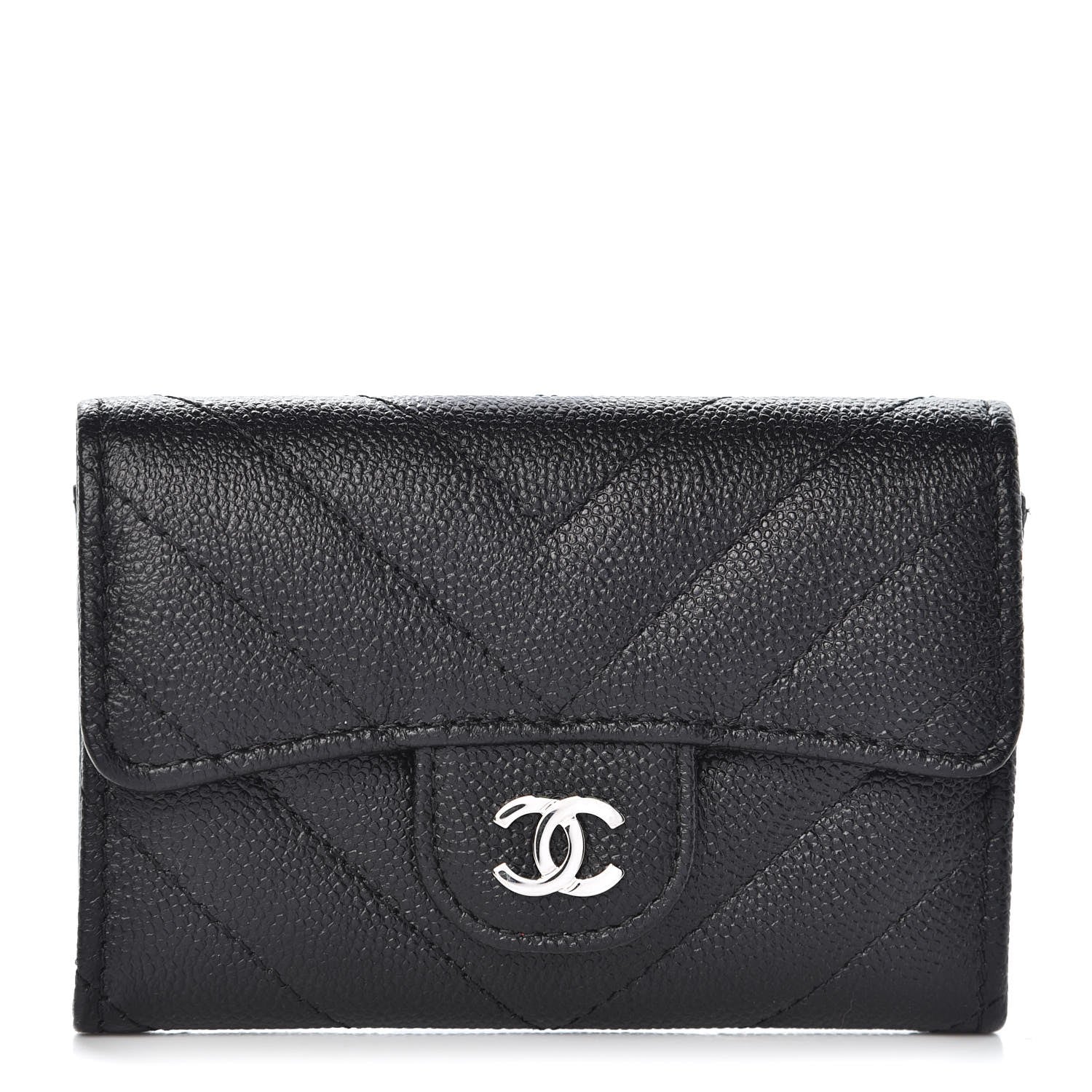 Chanel Iridescent Caviar Chevron Quilted Flap Card Holder Black 1 of 9