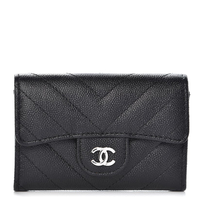 Chanel Iridescent Caviar Chevron Quilted Flap Card Holder Black 1 of 9