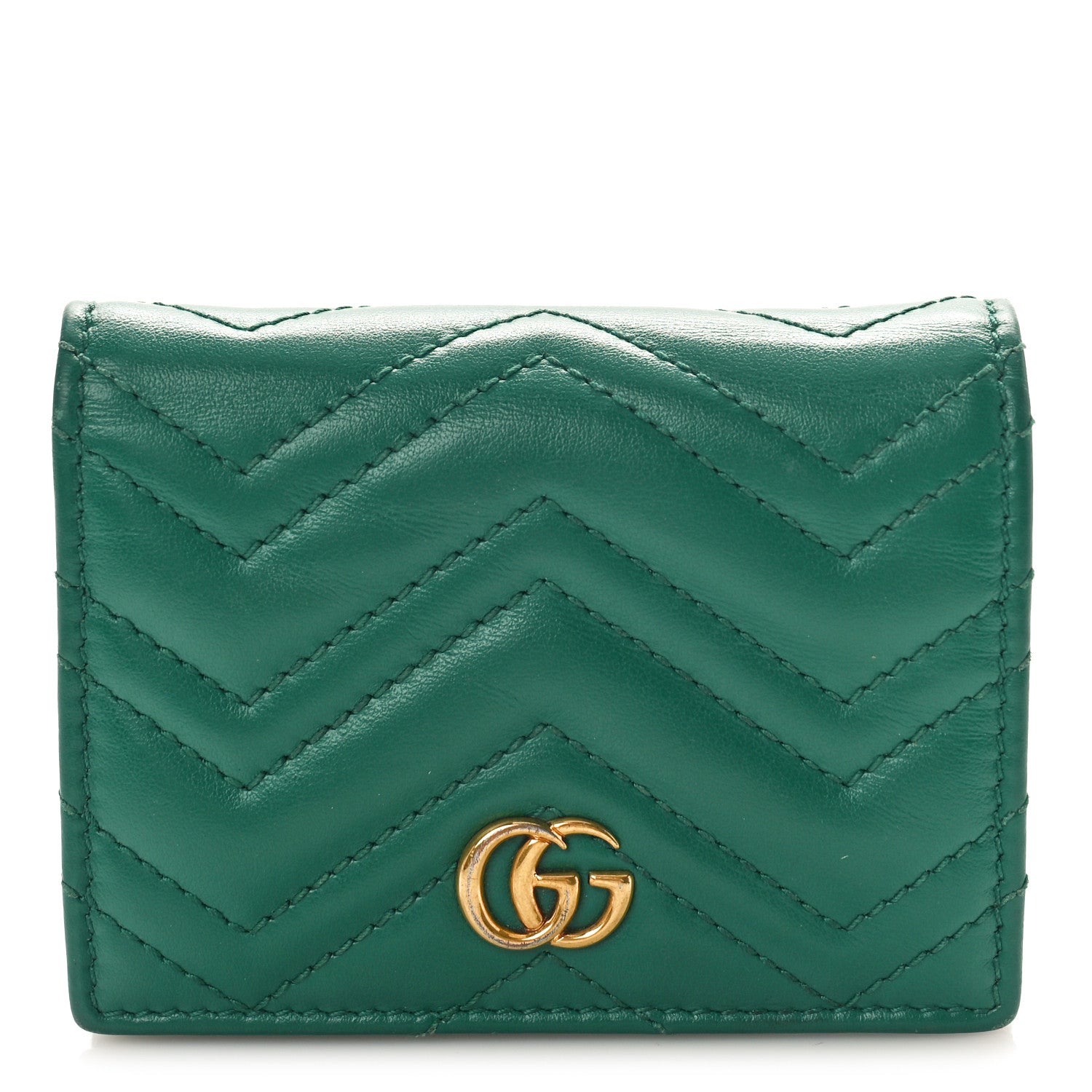 Gucci Calfskin Matelasse GG Marmont Card Case Wallet Emerald 1 of 8