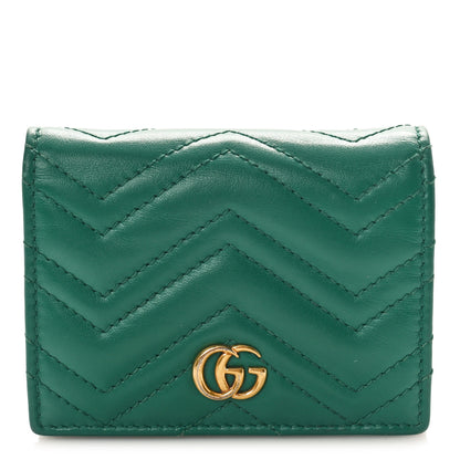 Gucci Calfskin Matelasse GG Marmont Card Case Wallet Emerald 1 of 8