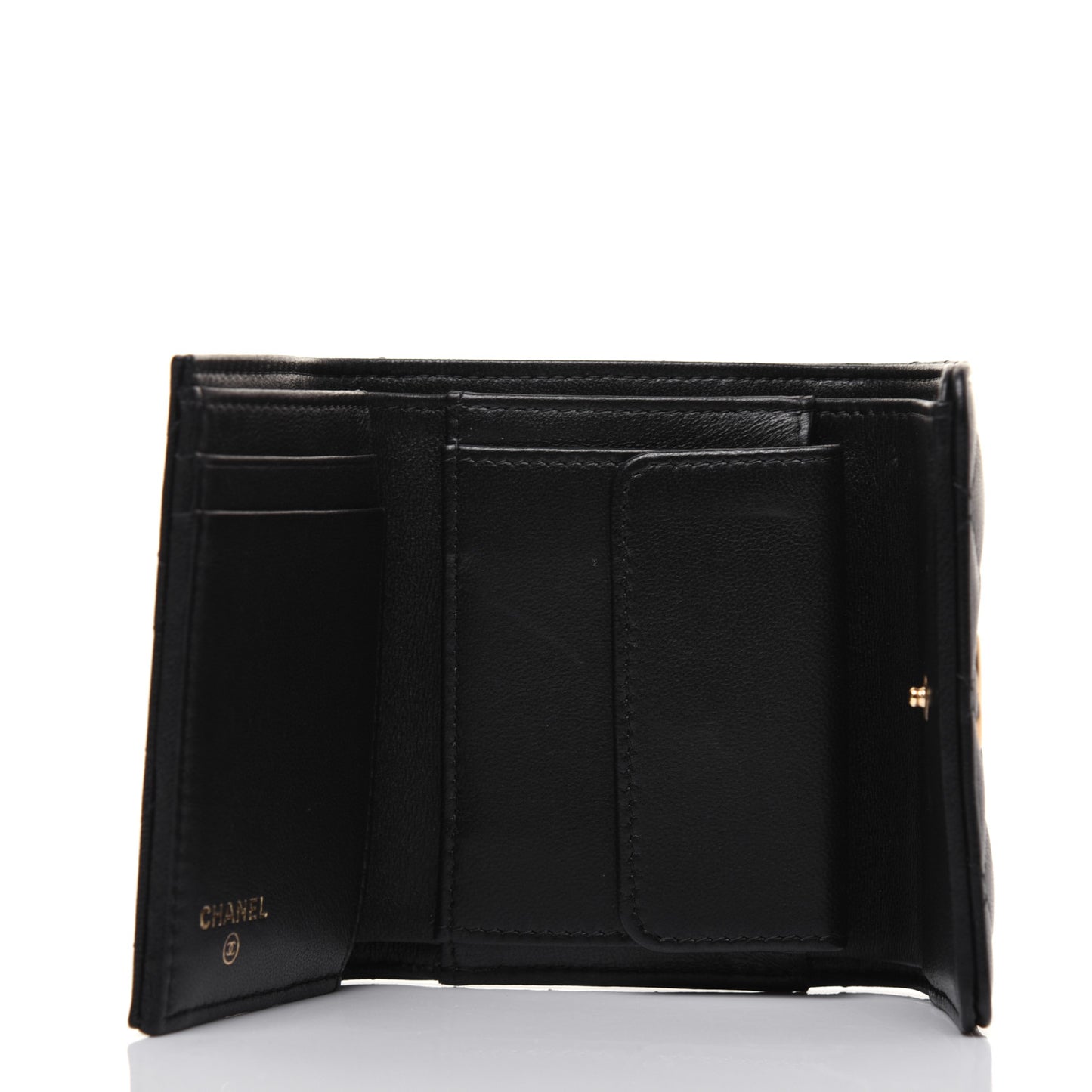 Lambskin Quilted Small Compact Wallet Black