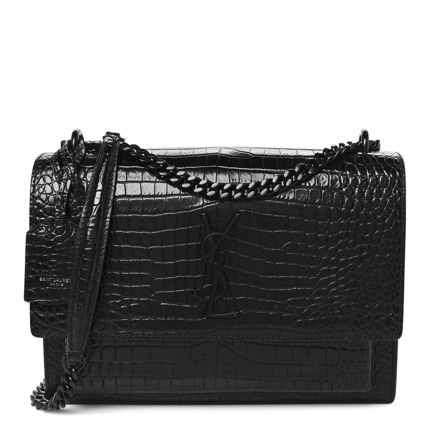 Calfskin Crocodile Embossed Medium Monochrome Monogram Sunset Black