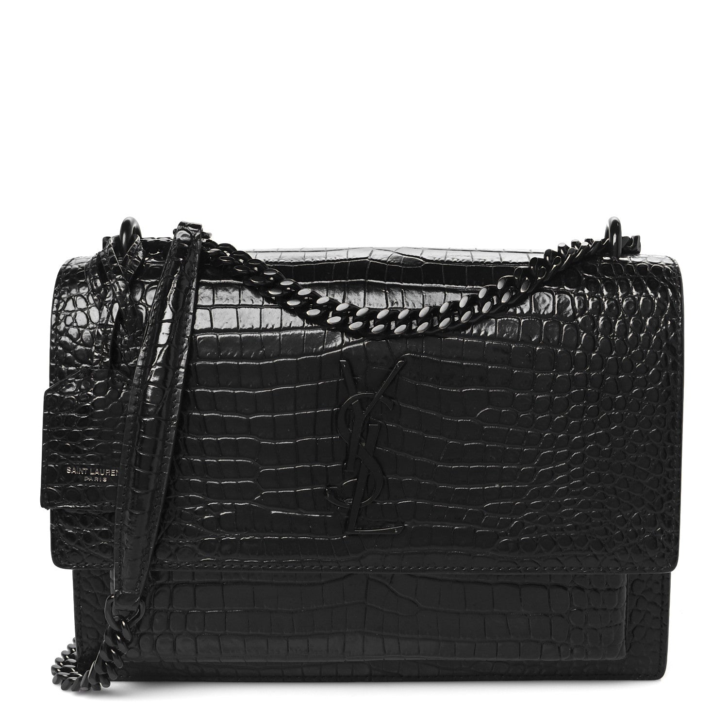 Saint Laurent Calfskin Crocodile Embossed Medium Monochrome Monogram Sunset Black 1 of 12