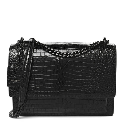 Saint Laurent Calfskin Crocodile Embossed Medium Monochrome Monogram Sunset Black 1 of 12