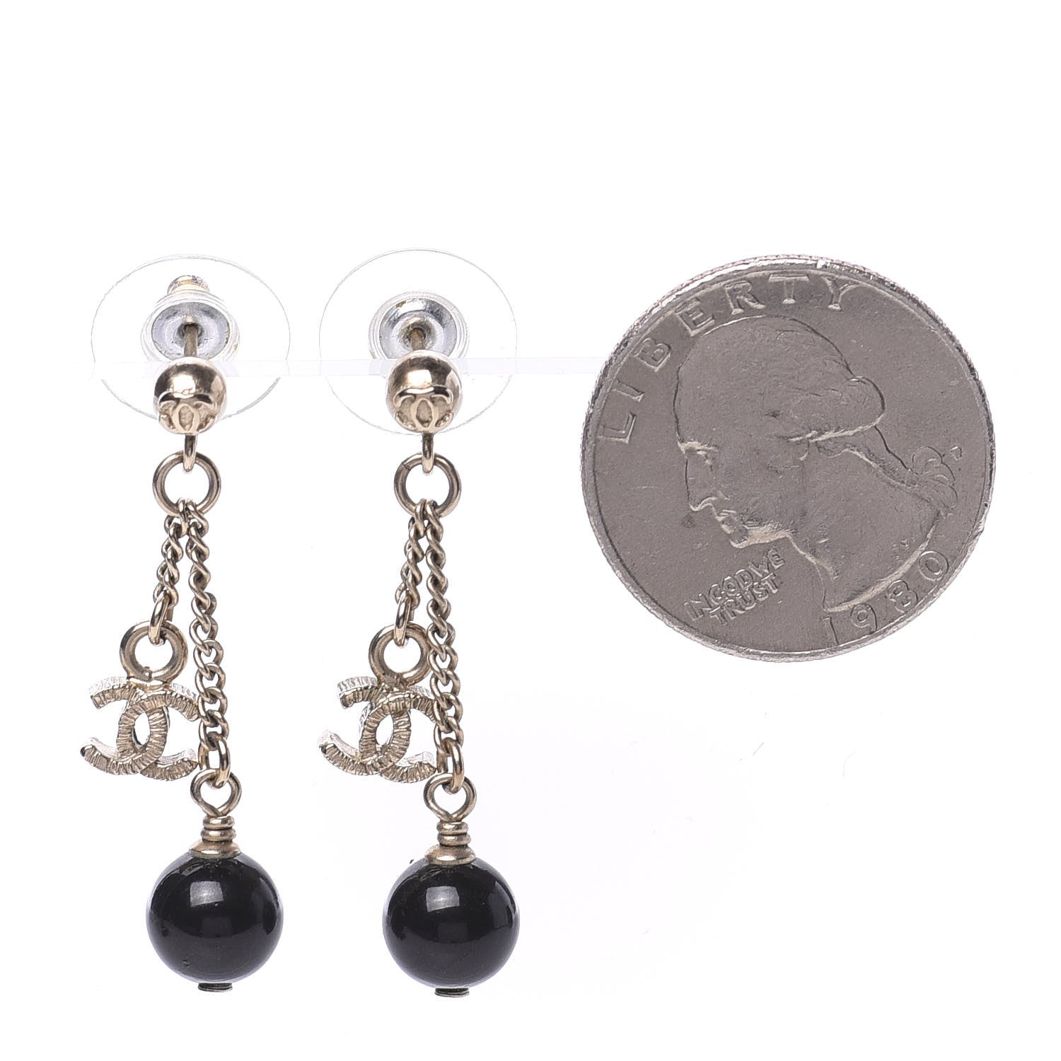 Chanel Resin CC Bead Drop Earrings Gold Black 2 of 4
