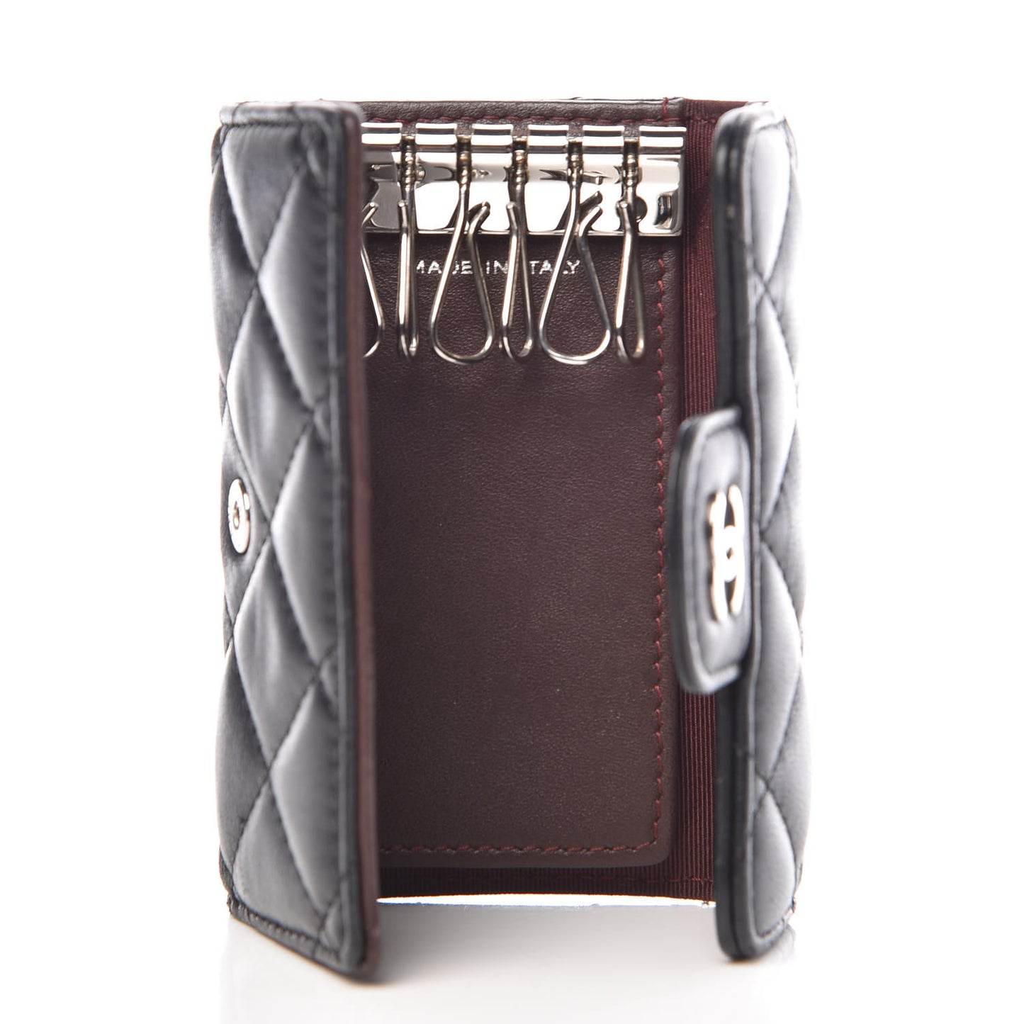 Lambskin Quilted 6 Key Holder Black