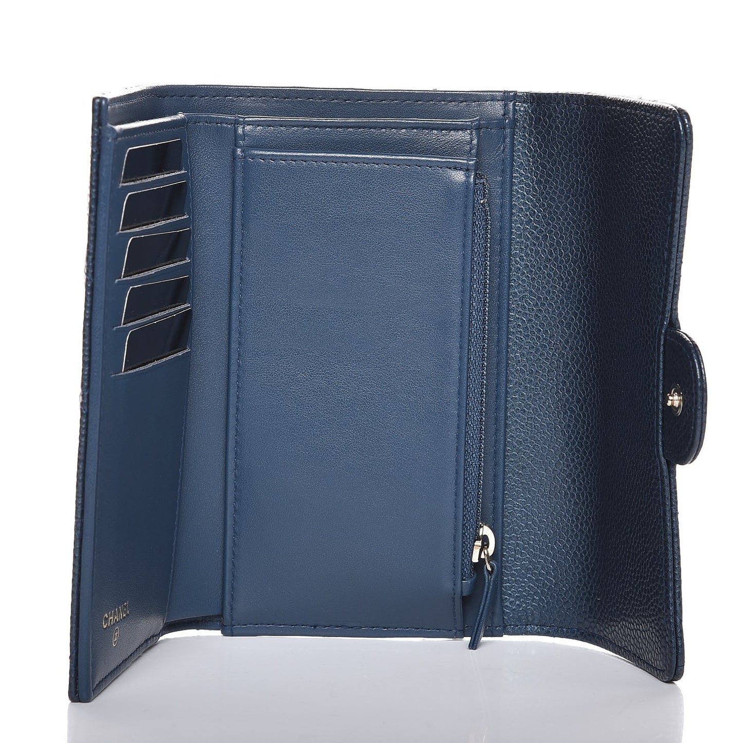 Metallic Caviar Quilted Small Flap Wallet Dark Blue
