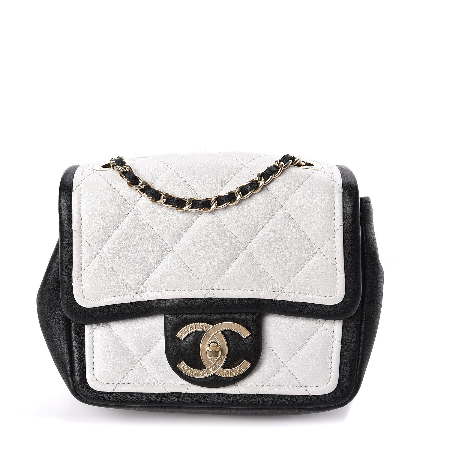 Chanel Calfskin Quilted Graphic Mini Flap Bag White Black 1 of 10