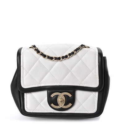 Chanel Calfskin Quilted Graphic Mini Flap Bag White Black 1 of 10