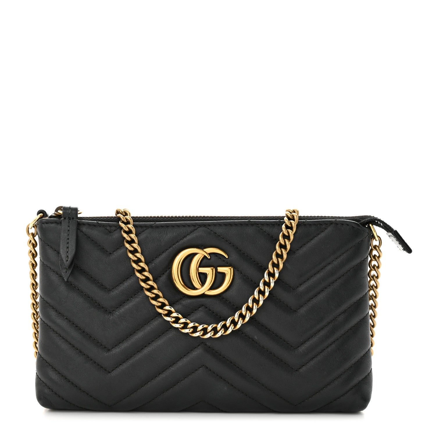 Gucci Calfskin Matelasse Mini GG Marmont Chain Bag Black 1 of 11
