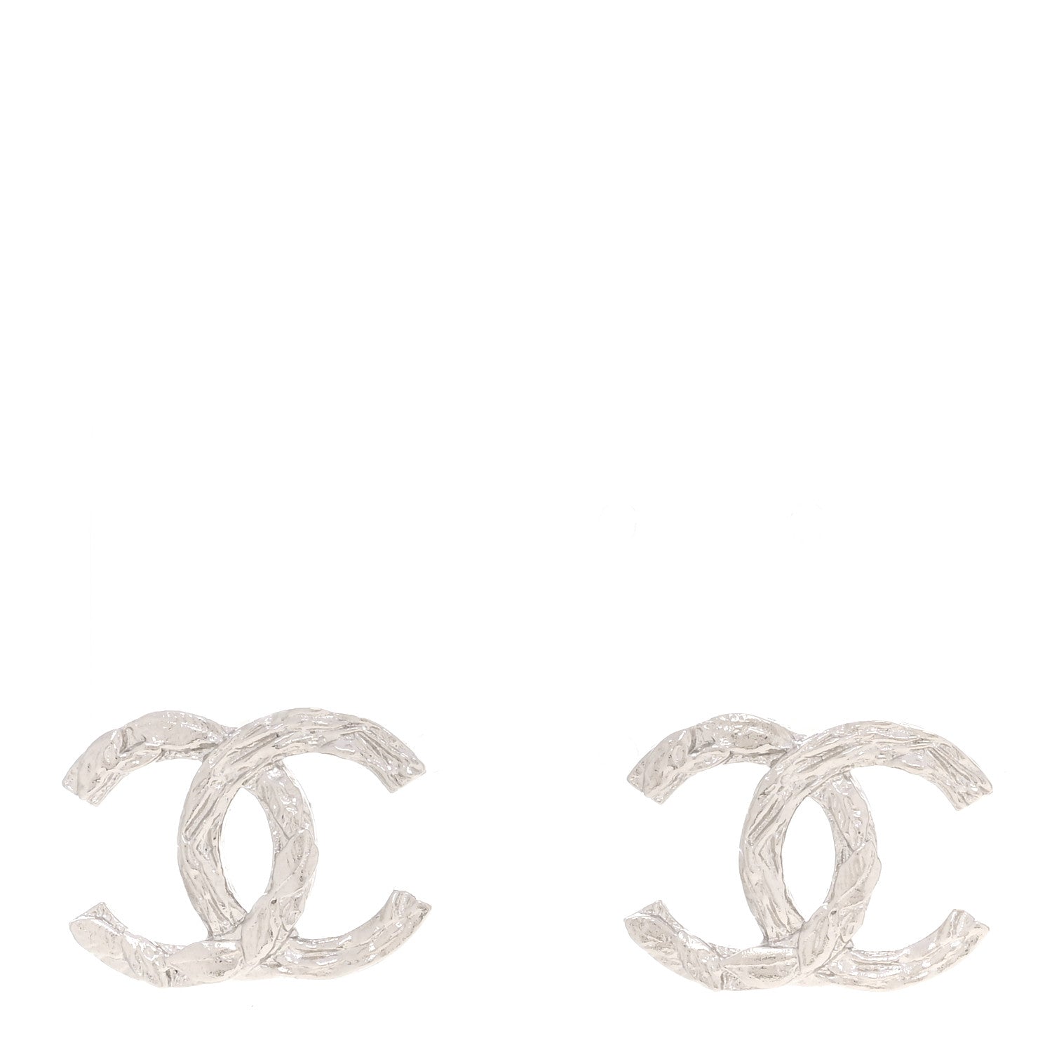 Chanel Metal CC Textured Earrings Silver 1 of 5