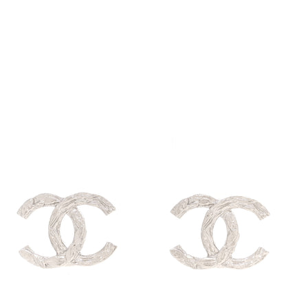 Chanel Metal CC Textured Earrings Silver 1 of 5