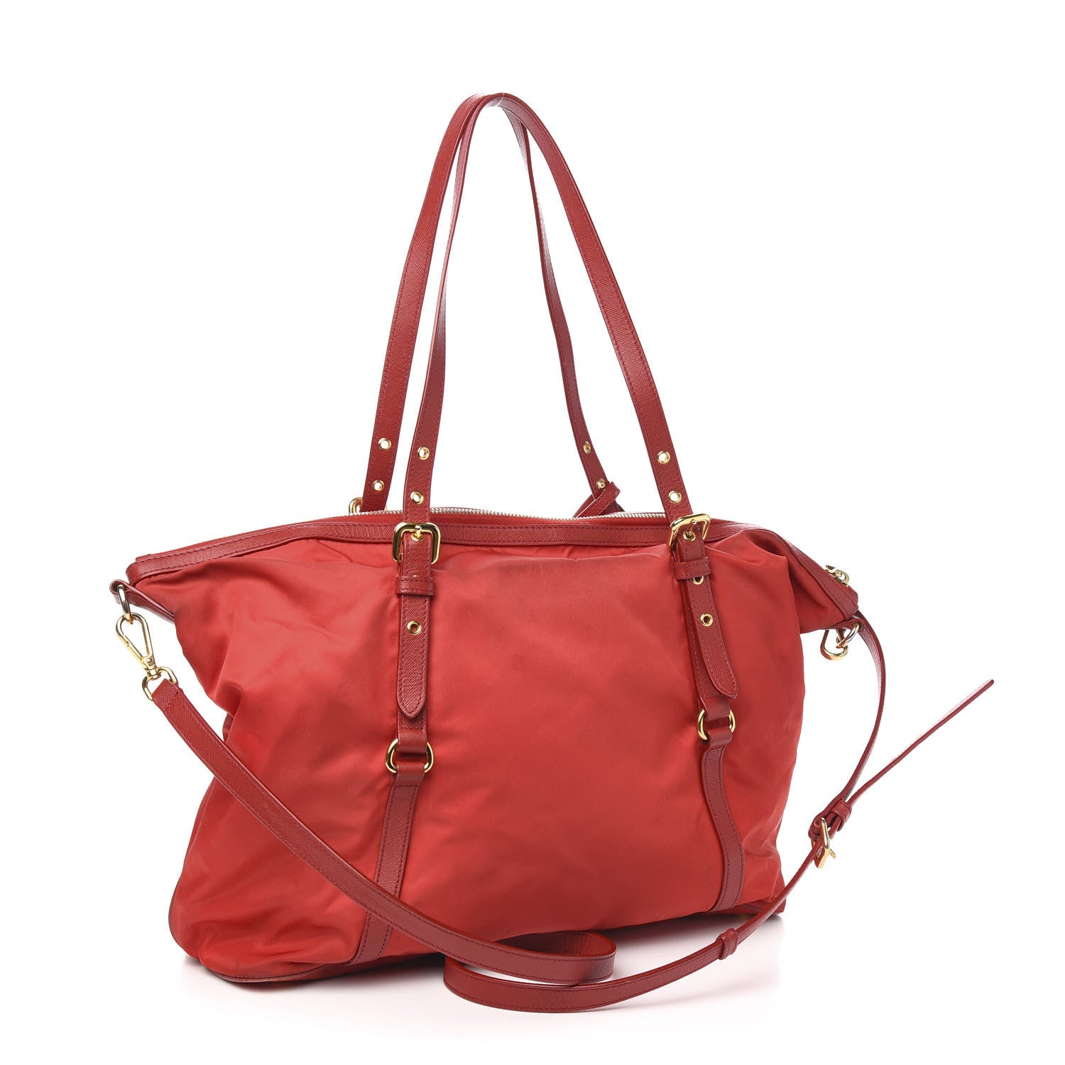Prada Tessuto Nylon Saffiano Tote Rosso 2 of 9