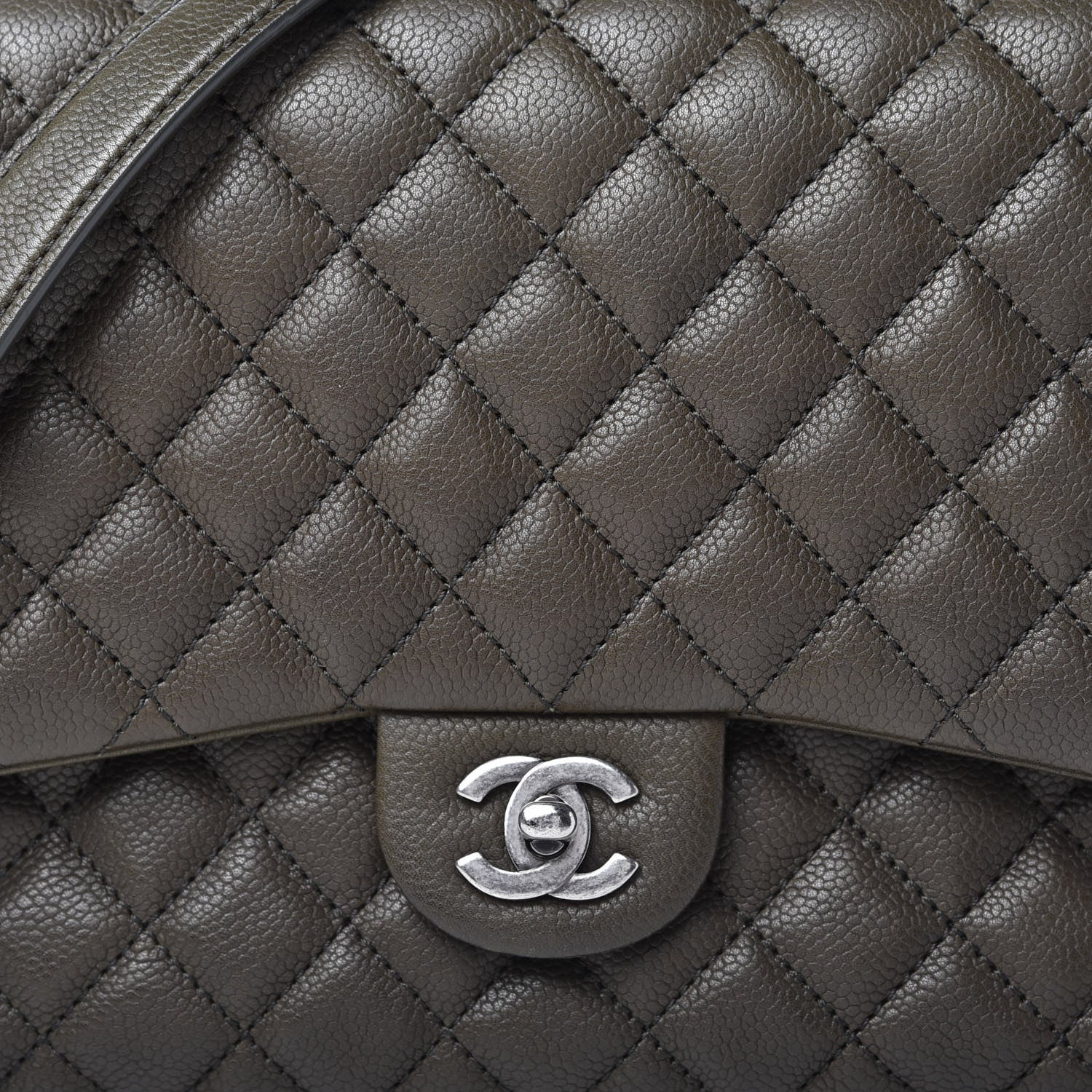 Chanel Caviar Quilted Medium Rock In Rome Single Flap Dark Khaki 10 of 11