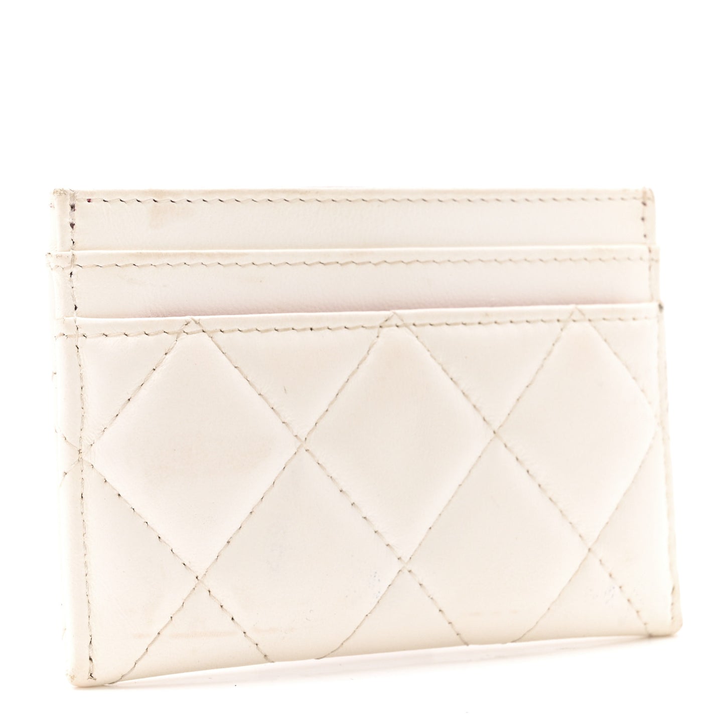 Lambskin Plexiglass Quilted Coco Love Card Holder White