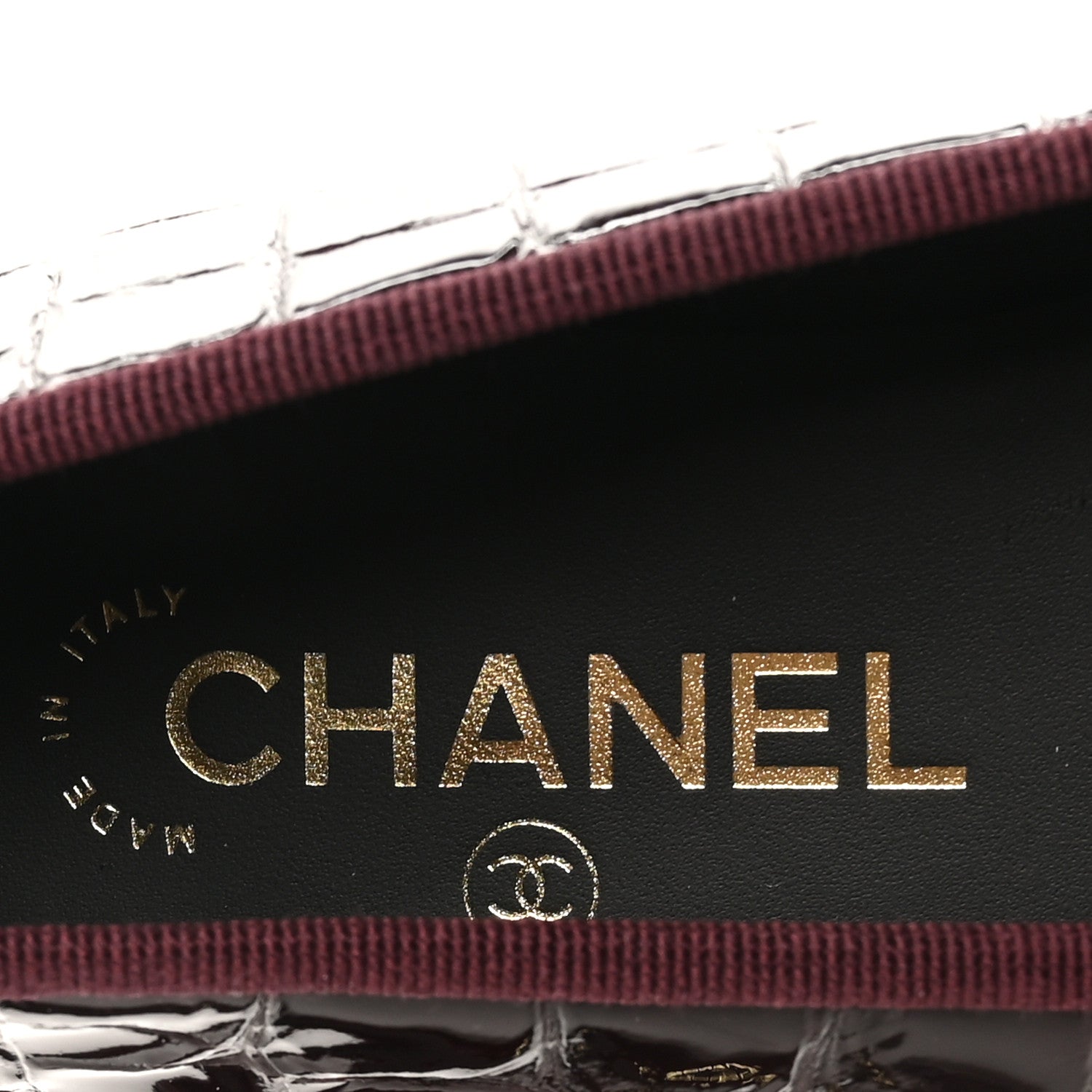Chanel Patent Calfskin Crocodile Embossed Ballerina Flats  38 Dark Burgundy Black 7 of 10
