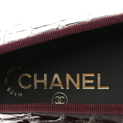 Chanel Patent Calfskin Crocodile Embossed Ballerina Flats  38 Dark Burgundy Black 7 of 10
