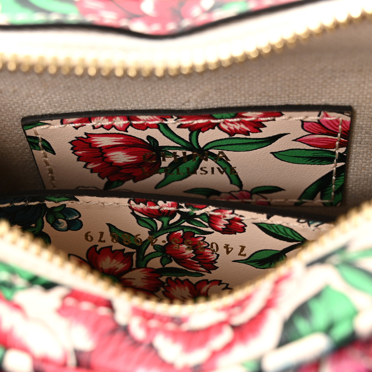 Calfskin Matelasse Diagonal Brit Roses Print Mini Interlocking G Heart Shoulder Bag  White Multicolor