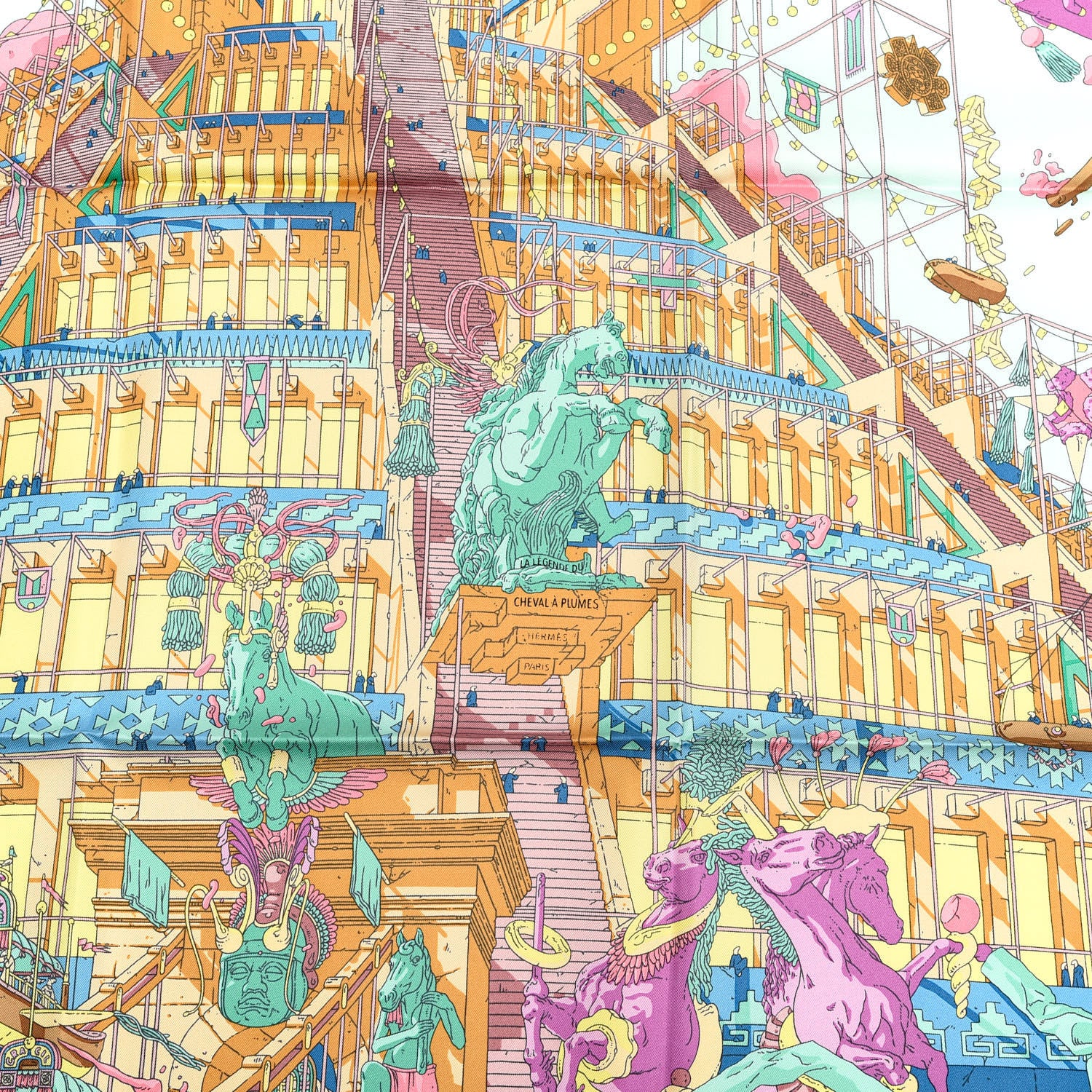Hermes Silk La Legende Du Cheval Scarf 90 Mauve Aqua Camel 3 of 4