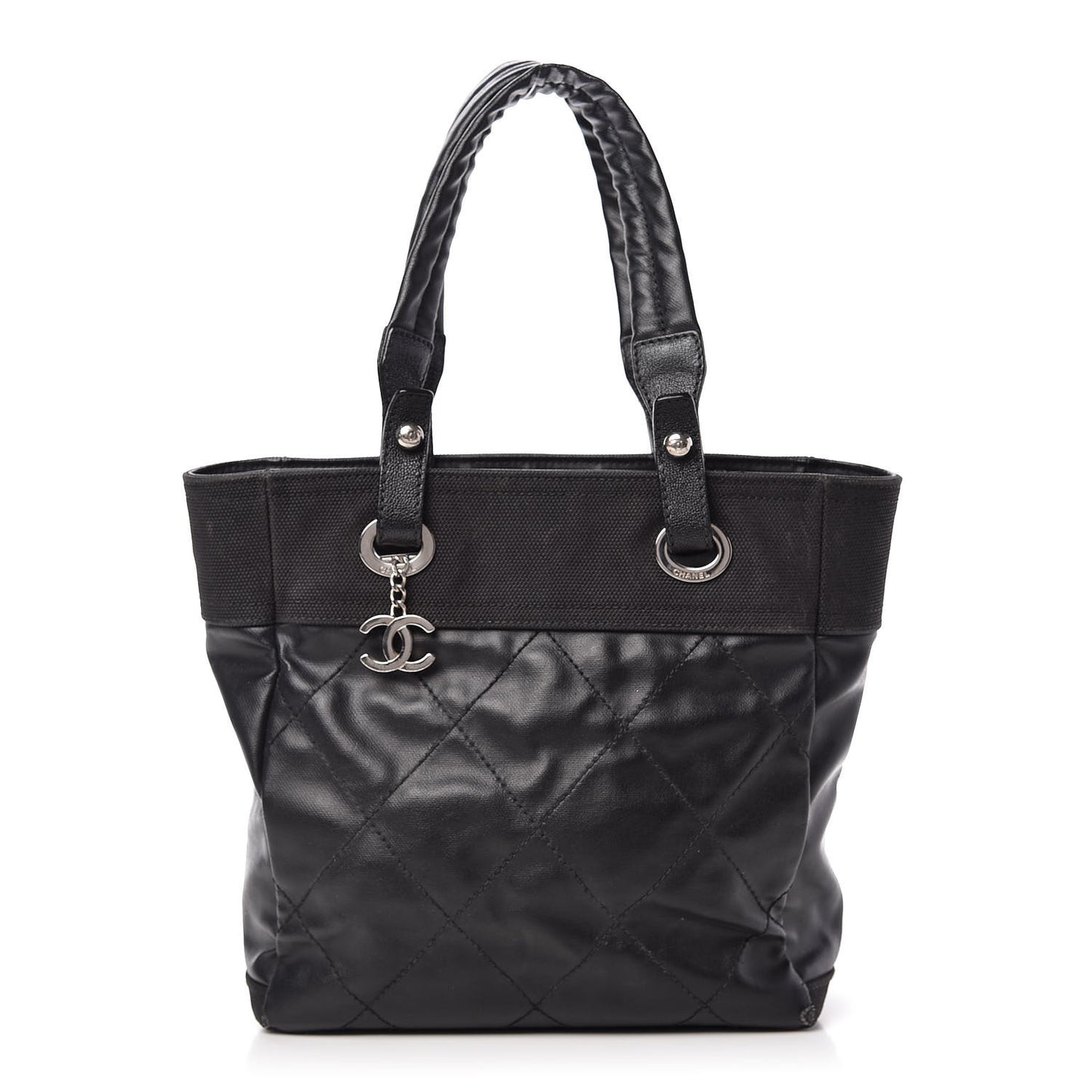 Coated Canvas Quilted Small Paris Biarritz Tote Black