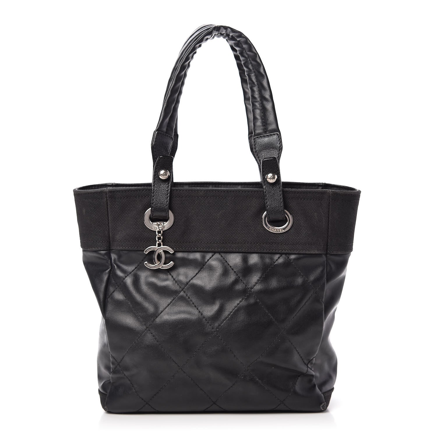 Chanel Coated Canvas Quilted Small Paris Biarritz Tote Black 1 of 9