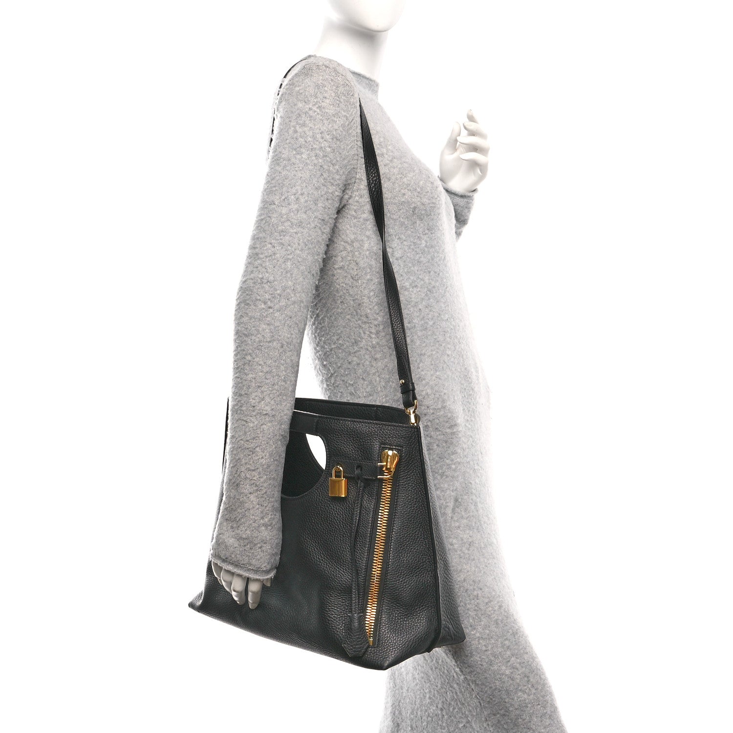 Tom Ford Pebbled Calfskin Alix Padlock Foldover Bag Black 3 of 10