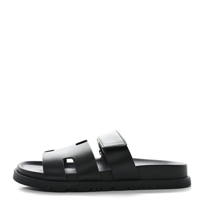 Hermes Calfskin Mens Chypre Sandals 39 Black 1 of 9