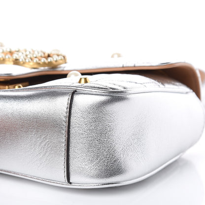 Gucci Metallic Calfskin Matelasse Studded Mini Pearly GG Marmont Shoulder Bag Silver 9 of 10