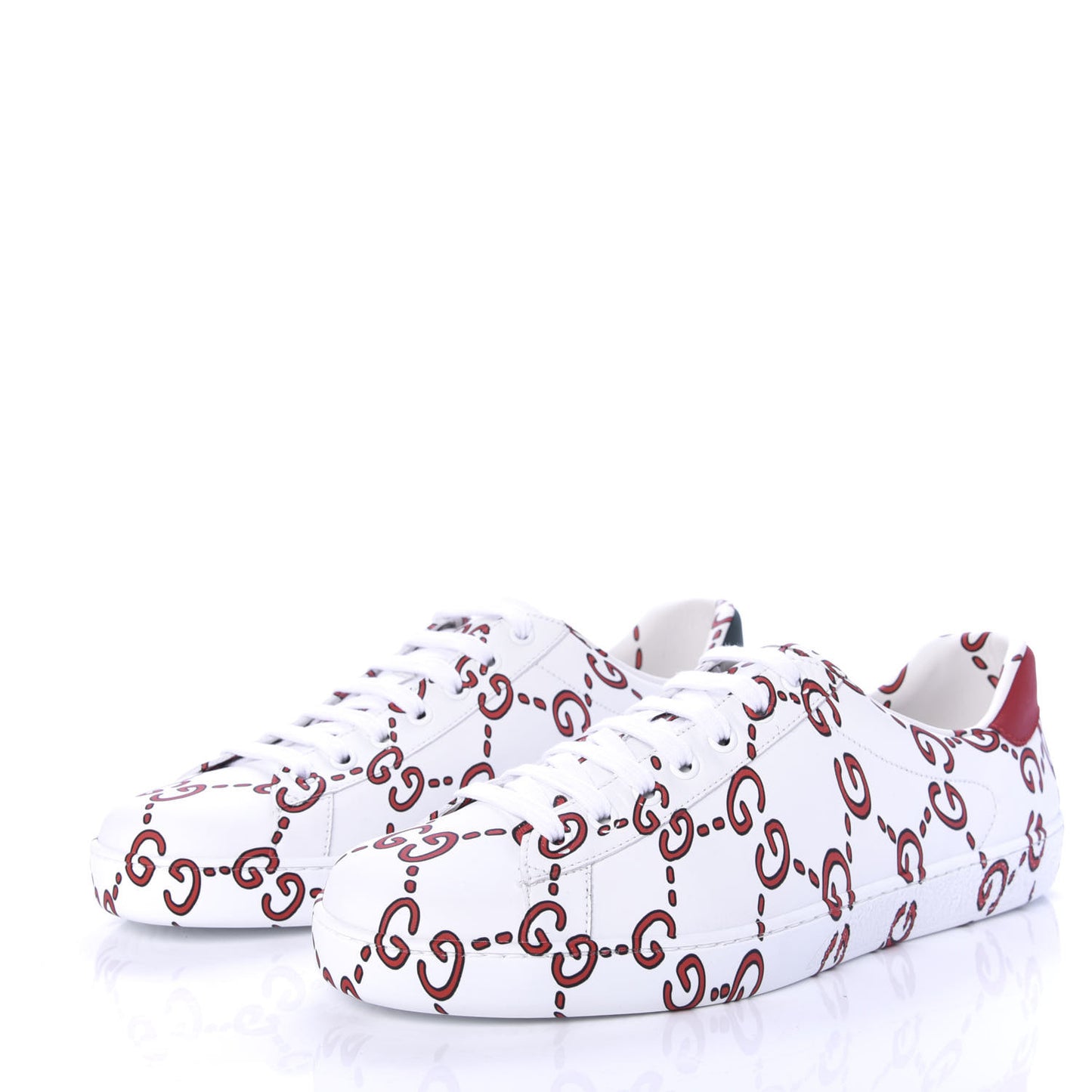 Calfskin GucciGhost Print Mens Ace Sneakers 8 White Hibiscus Red