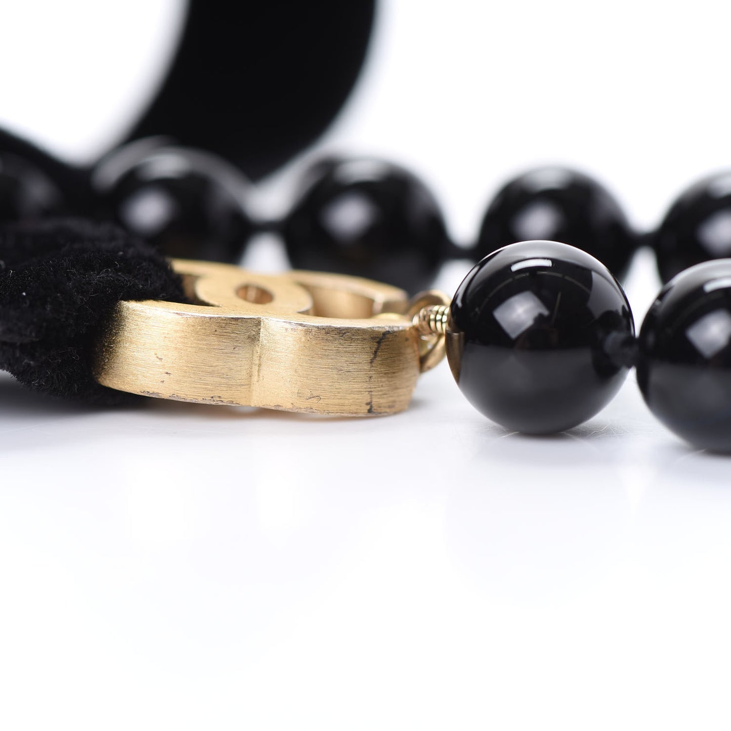 Beaded CC Long Necklace Gold Black