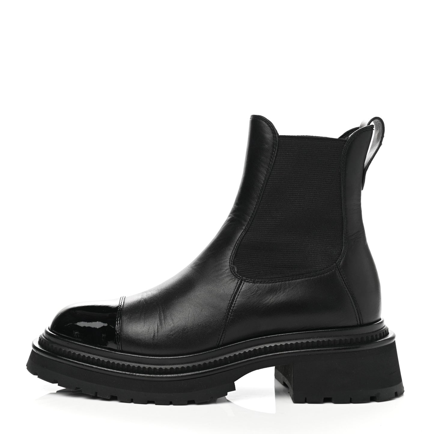 Calfskin Patent Cap Toe Ankle Boots 37.5 Black