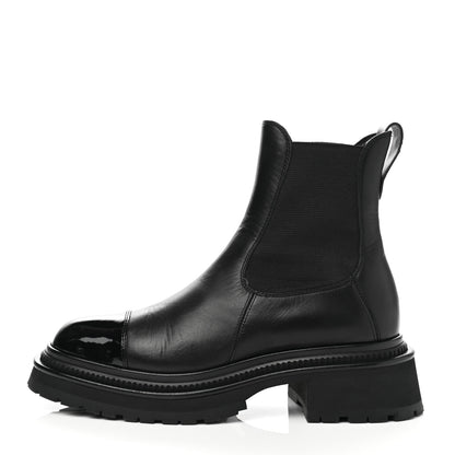 Chanel Calfskin Patent Cap Toe Ankle Boots 37.5 Black 1 of 9