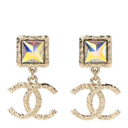 Chanel Iridescent Baguette Crystal CC Drop Earrings Gold 1 of 5