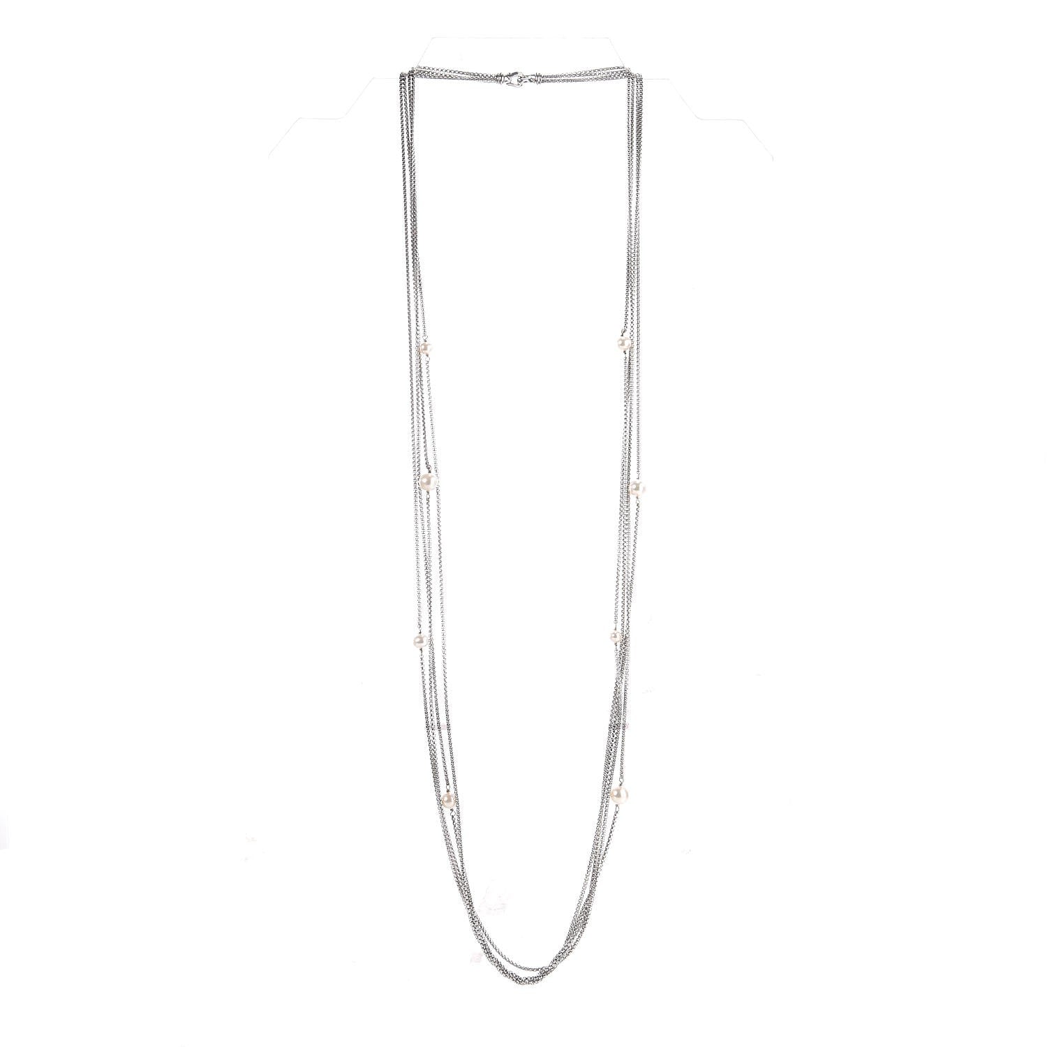 David Yurman Sterling Silver Pearl Box Chain Four Strand Necklace 3 of 6