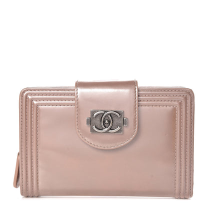 Chanel Metallic Glazed Calfskin Boy Zipped Pocket Wallet Pink 1 of 19