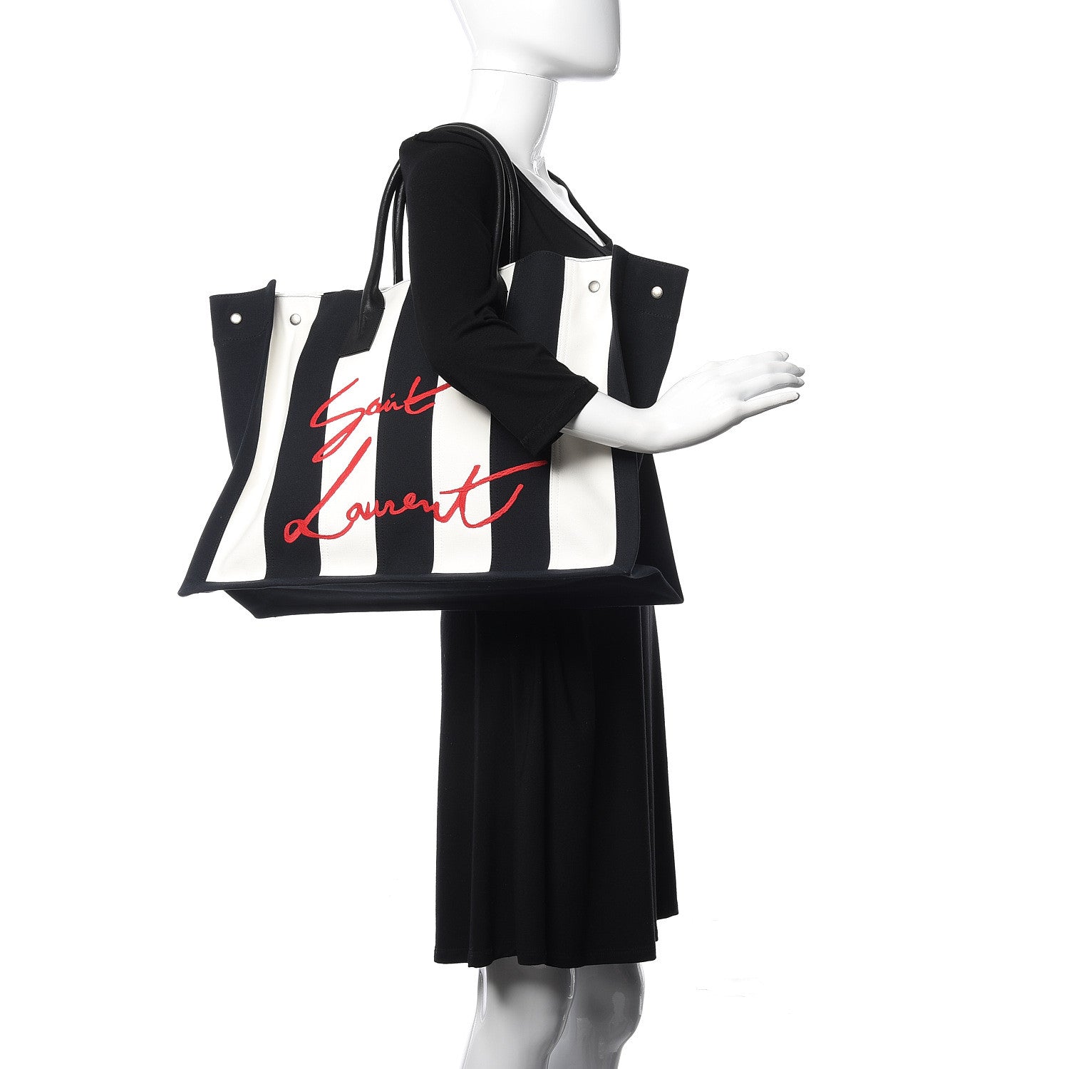 Saint Laurent Canvas Noe Striped Tote Black White 2 of 10