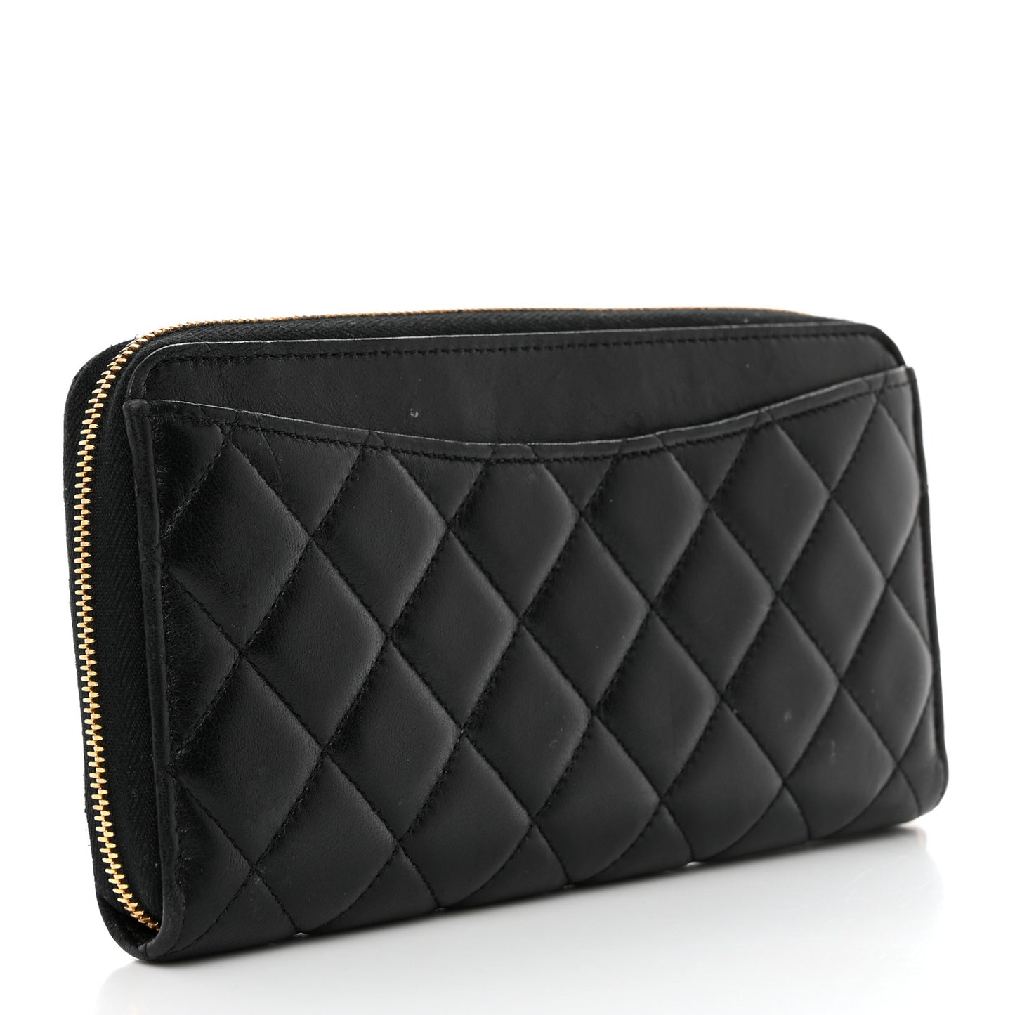 Lambskin Quilted Large Gusset Zip Around Wallet Black