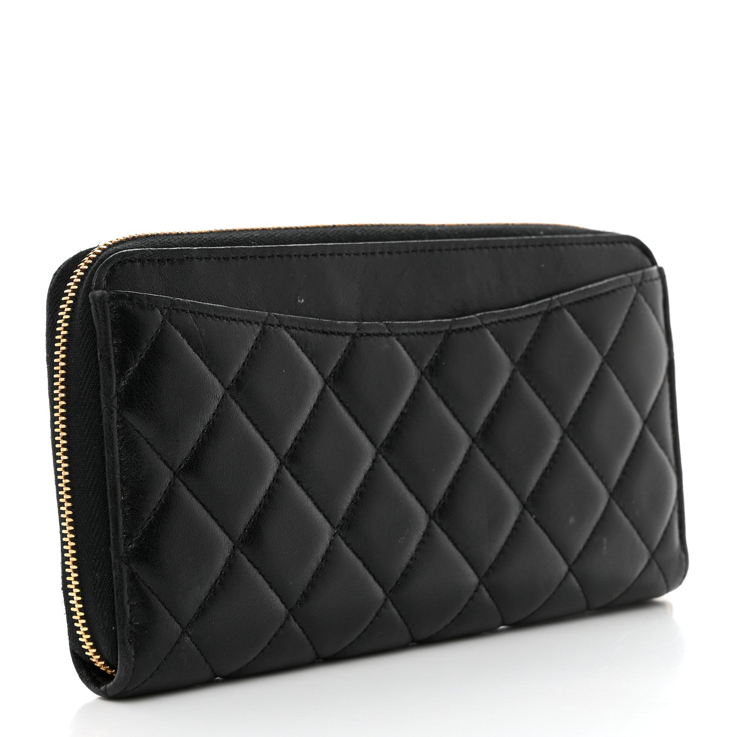 Chanel Lambskin Quilted Large Gusset Zip Around Wallet Black 3 of 9