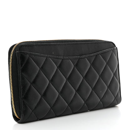 Chanel Lambskin Quilted Large Gusset Zip Around Wallet Black 3 of 9